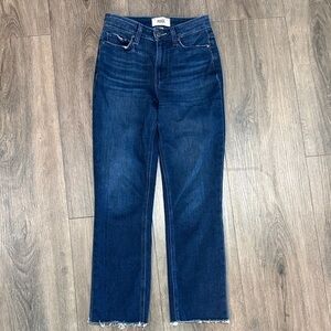 PAIGE Indigo Straight Leg Jeans with Frayed Hem
